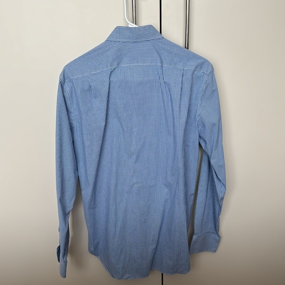 J Crew Men’s Dress Shirt in Blue Gingham Check.  Slim fit, stretch wrinkle free - Picture 3 of 5